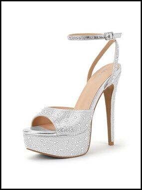 Rhinestone Platform High Heels with Ankle Strap, Peep Toe Stiletto Heels for